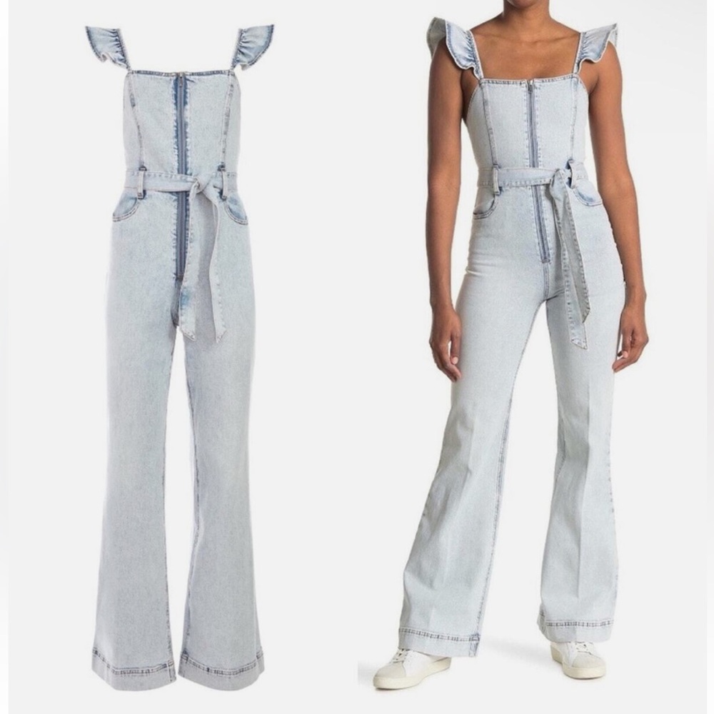 ALICE + OLIVIA Jeans Sleeveless Belted Denim Jumpsuit in Fools Paradise 26 - Picture 13 of 14